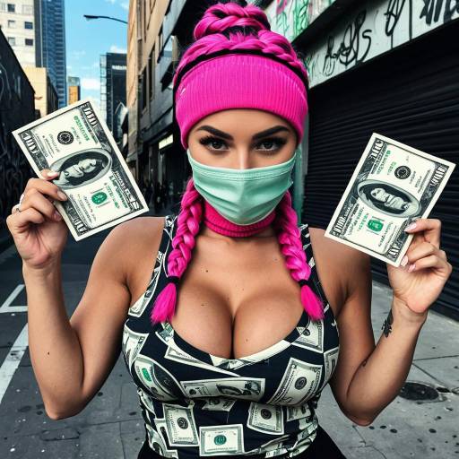 Woman with Pink Braids and Dollar Bills on Urban Street