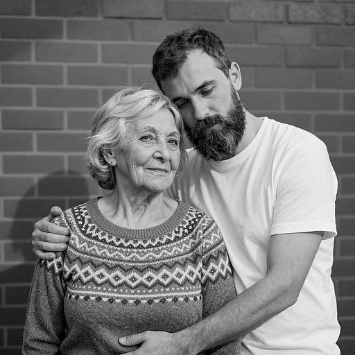 Tender Moment: Elderly Couple in B&W