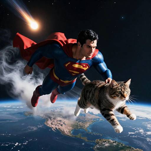 Photorealistic Superman and Chartreux Meteor