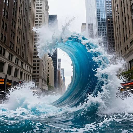 Surreal Water Wave Through Chicago