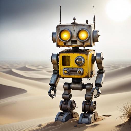 Vintage Sci-Fi Robot on Windy Dunes