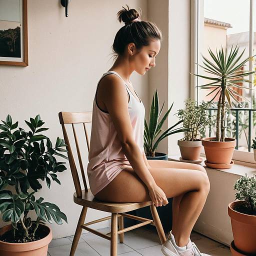 Woman Sitting on Chair Among Indoor Plants