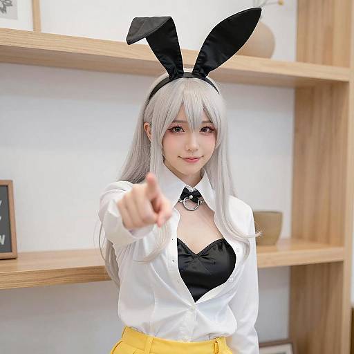 Young Person with Bunny Ears and Stylish Outfit