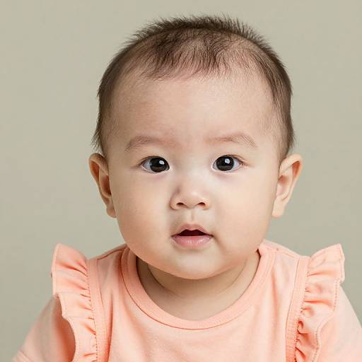 Asian Baby Boy in Peach Ruffle Shirt