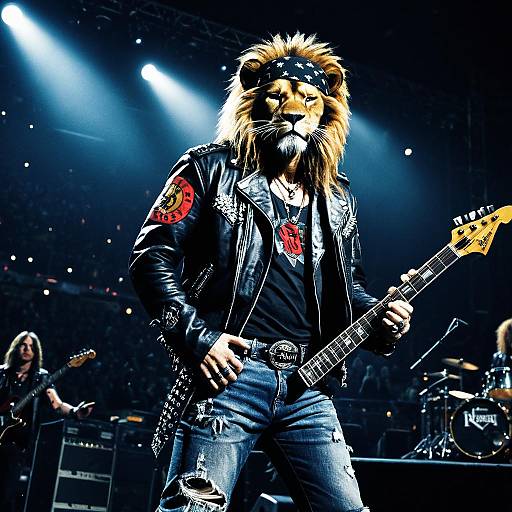 Anthropomorphic Lion Rockstar Performing on Stage