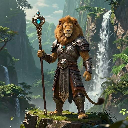 Anthropomorphic Lion Mage on Cliff