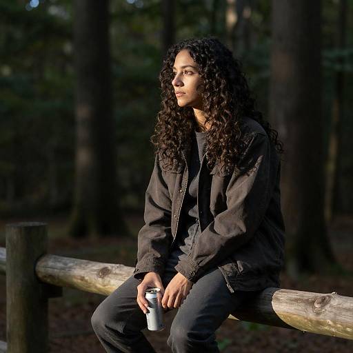 Woman on Fence in Sunlit Forest
