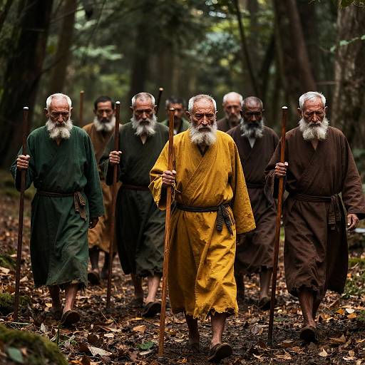 Elderly Men in a Mysterious Forest