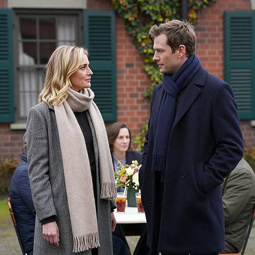 Couple Outdoors near Table in Urban Setting