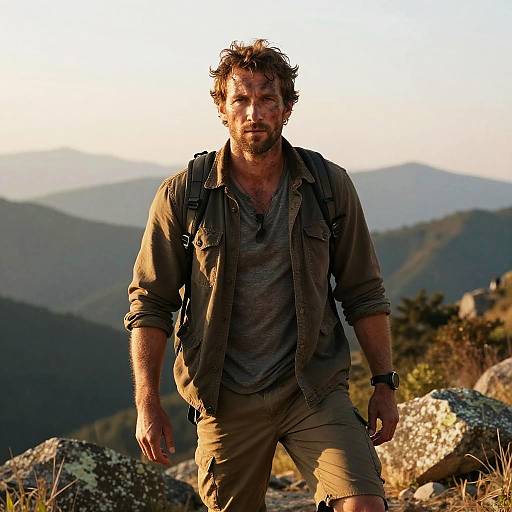 Rugged Man Hiking Mountain Wilderness