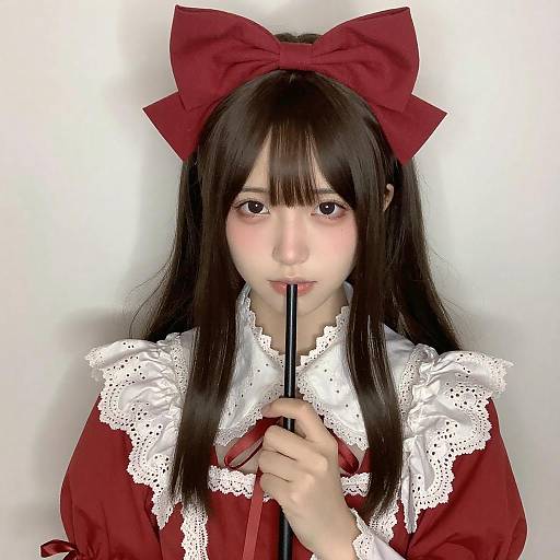 Asian Woman in Red White Cosplay