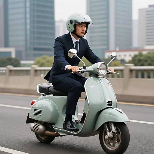 Business Rider on Futuristic Moped
