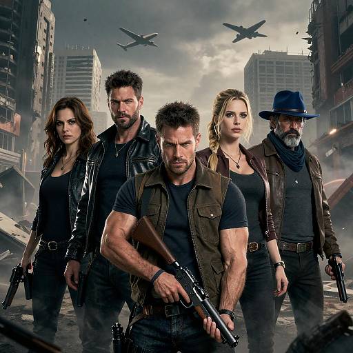 Post-Apocalyptic Group with Guns in Urban Ruins