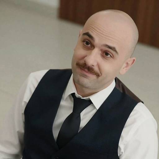 Balding Man in White Shirt and Vest