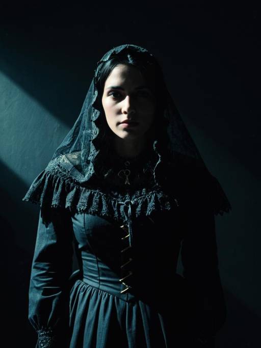 Woman in Llorona Costume with Dramatic Shadows