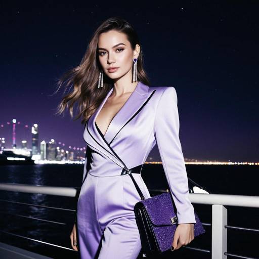Elegant Woman in Lavender Jumpsuit at Night
