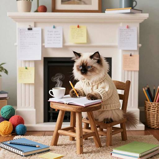 Fluffy Himalayan Cat Studying Cozy