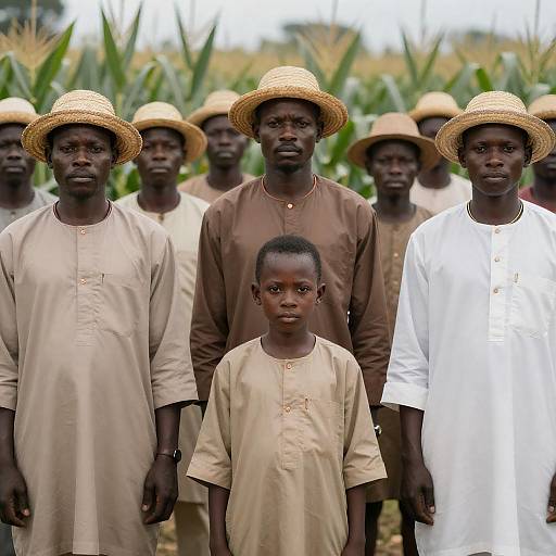 Eight African Men in Serene Cornfield