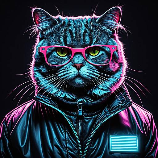Scottish Fold Cat in Neon Noir Sci-Fi Jacket