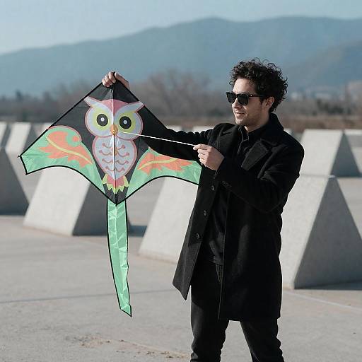 Whimsical Kite Flyer with Mountain View