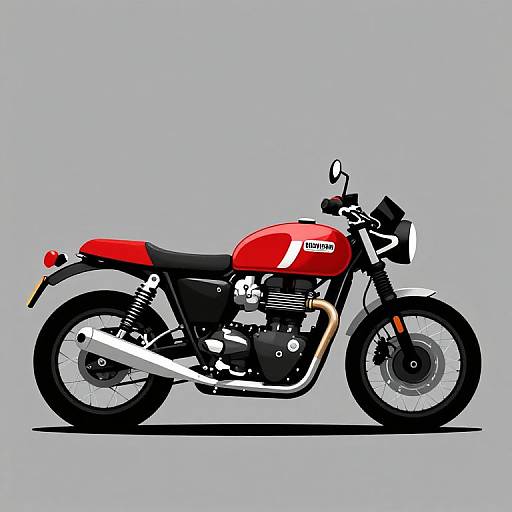 Digital illustration of a classic red and white Yamaha motorcycle, side view, on a light gray background. Bold colors, minimalistic style.