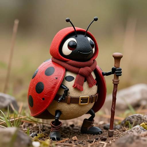 Anthropomorphic Ladybug Hiker Figurine