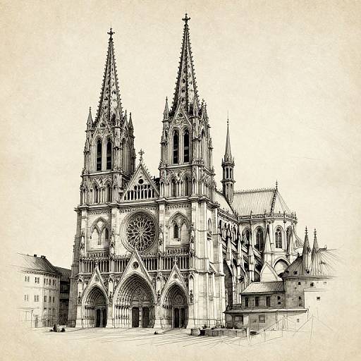 Architectural Sketch of Gothic Cathedral