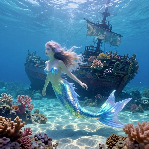 Impressionistic Mermaid and Shipwreck Scene