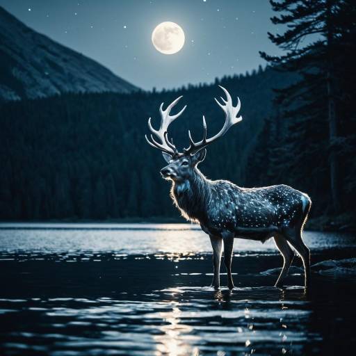 Radiant Silver Stag by Moonlit Lake Radiant Silver Stag by Moonlit Lake