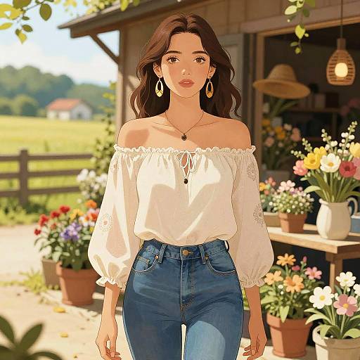 Boho Chic Woman in Flower Shop