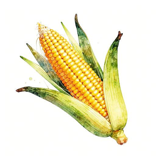 Watercolor Illustration of Corn Ear