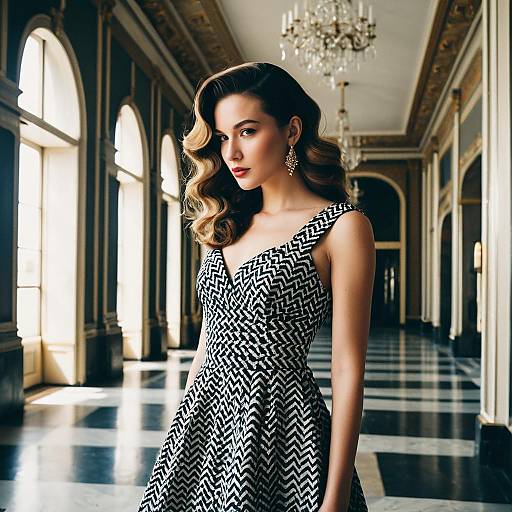 Fashion model with Hollywood waves in vintage dress