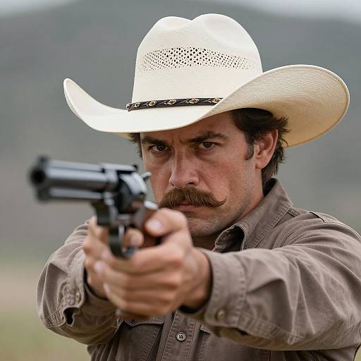 Intense Cowboy Aiming Revolver Close-Up