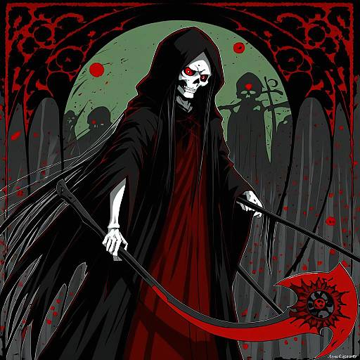 Illustration of Grim reaper, original in the style of Nekomamire