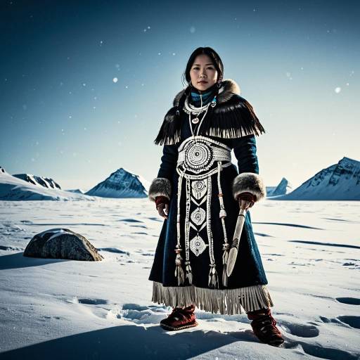 Inuit Shamaness in Snowy Arctic Landscape