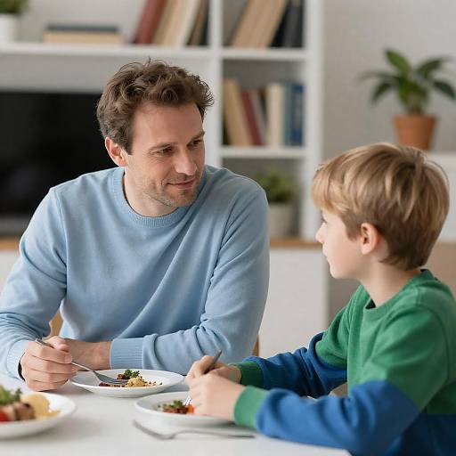 Family Dining Moment: Man and Boy