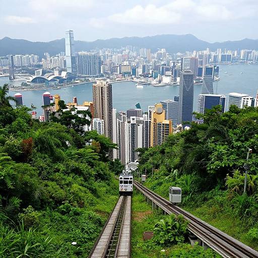 Tram Climbing Verdant Hong Kong Hillside