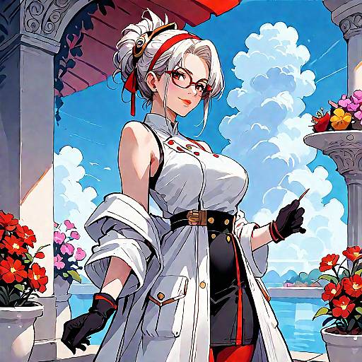 Anime Girl in Garden with Glasses