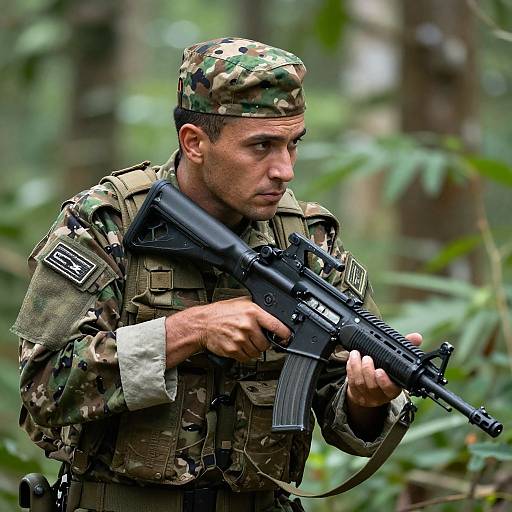 Photorealistic Soldier in Jungle Camouflage