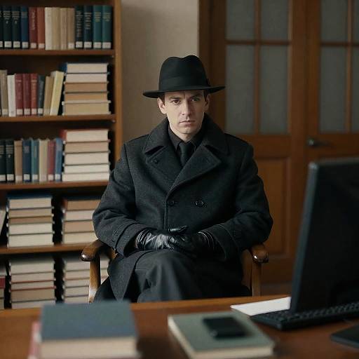Mysterious Man in Library Setting