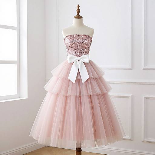 Elegant Pink Sequined Party Dress