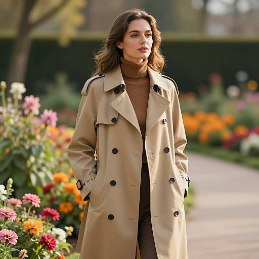 Woman in Beige Trench Coat in Garden