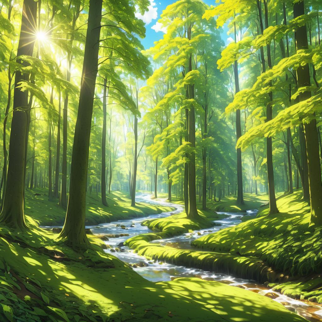 Vibrant Riverbend Through Lush Forest