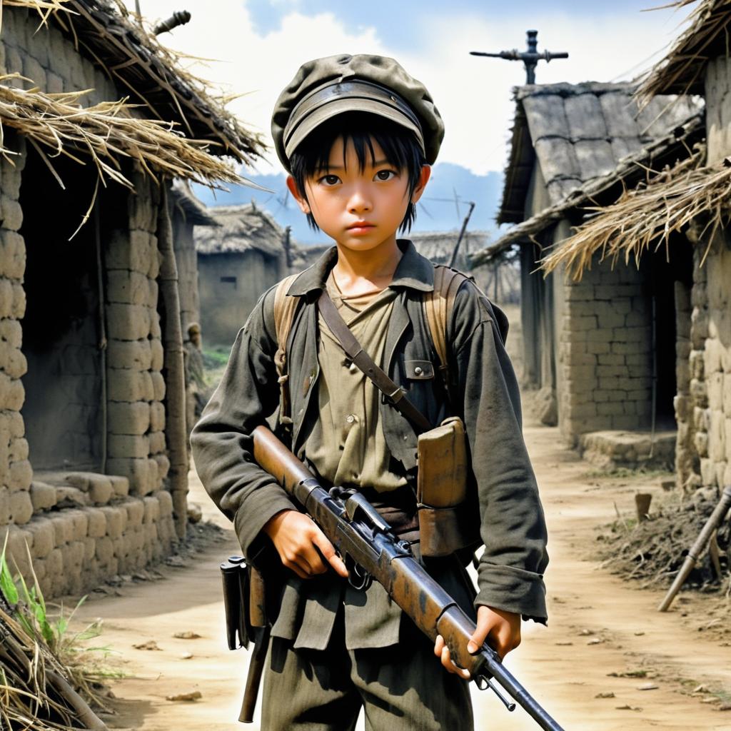 Haunting Child Soldier in War-Torn Village