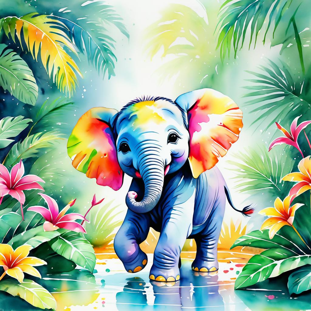 Joyful Baby Elephant in Tropical Paradise