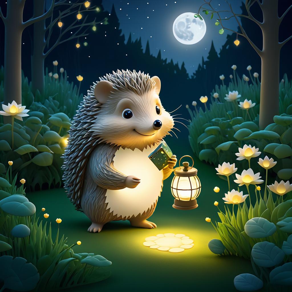 Hedgehog Lantern Guide in Moonlit Garden