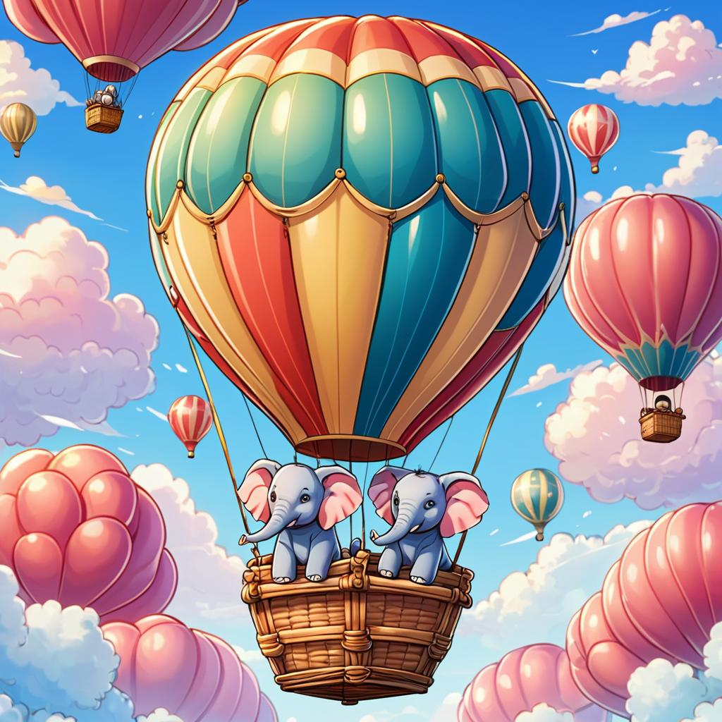 Adorable Elephants in a Hot Air Balloon