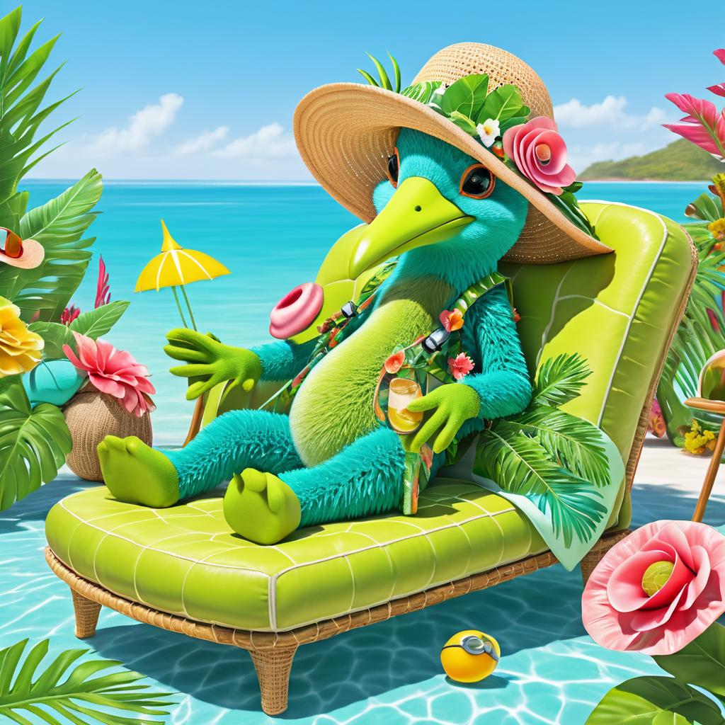 Kiwi Relaxing on a Colorful Couch