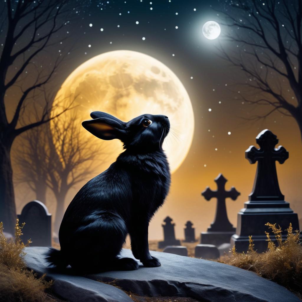 Eerie Black Bunny Howling at Moon