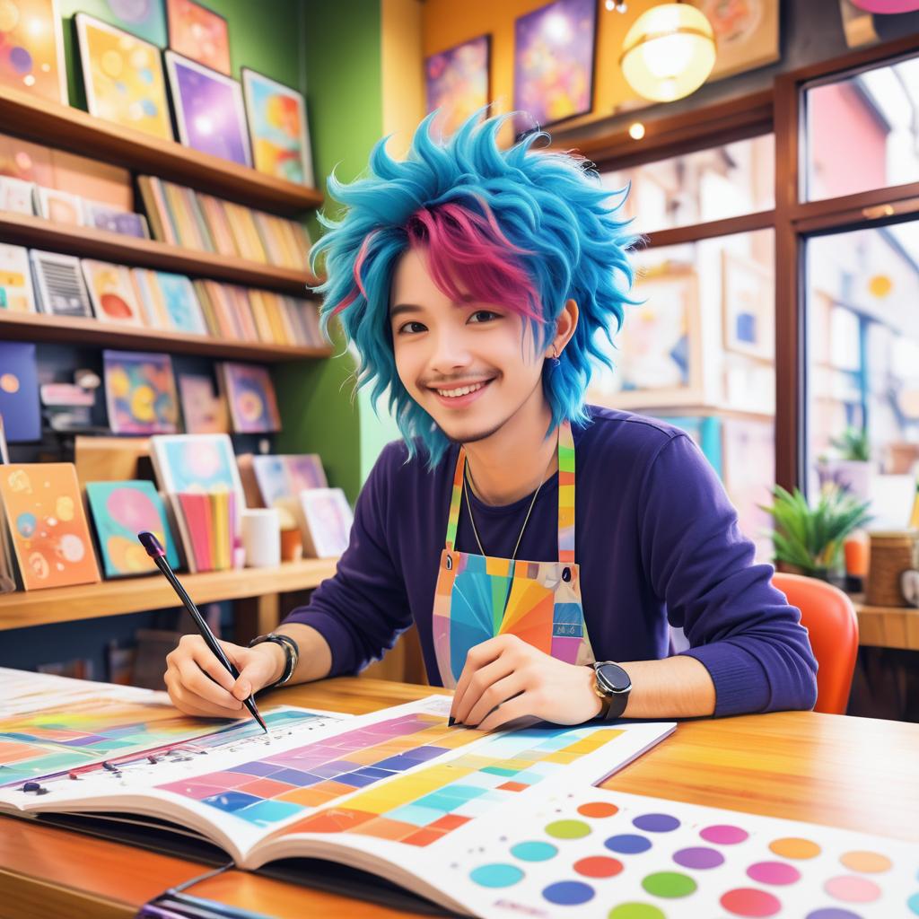 Cheerful Musician in a Cozy Cafe